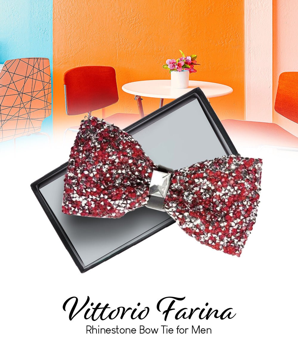 Vittorio Farina Men's Rhinestone Bow Tie in Gift Box - Burgundy and Silver - Bow Tie - Vittorio Farina