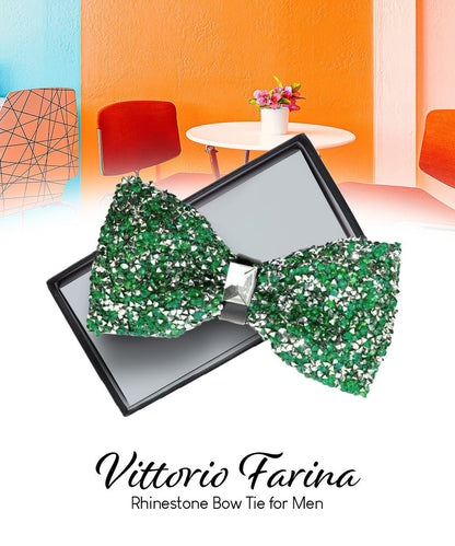 Vittorio Farina Men's Rhinestone Bow Tie in Gift Box - Emerald Green and Silver - Bow Tie - Vittorio Farina