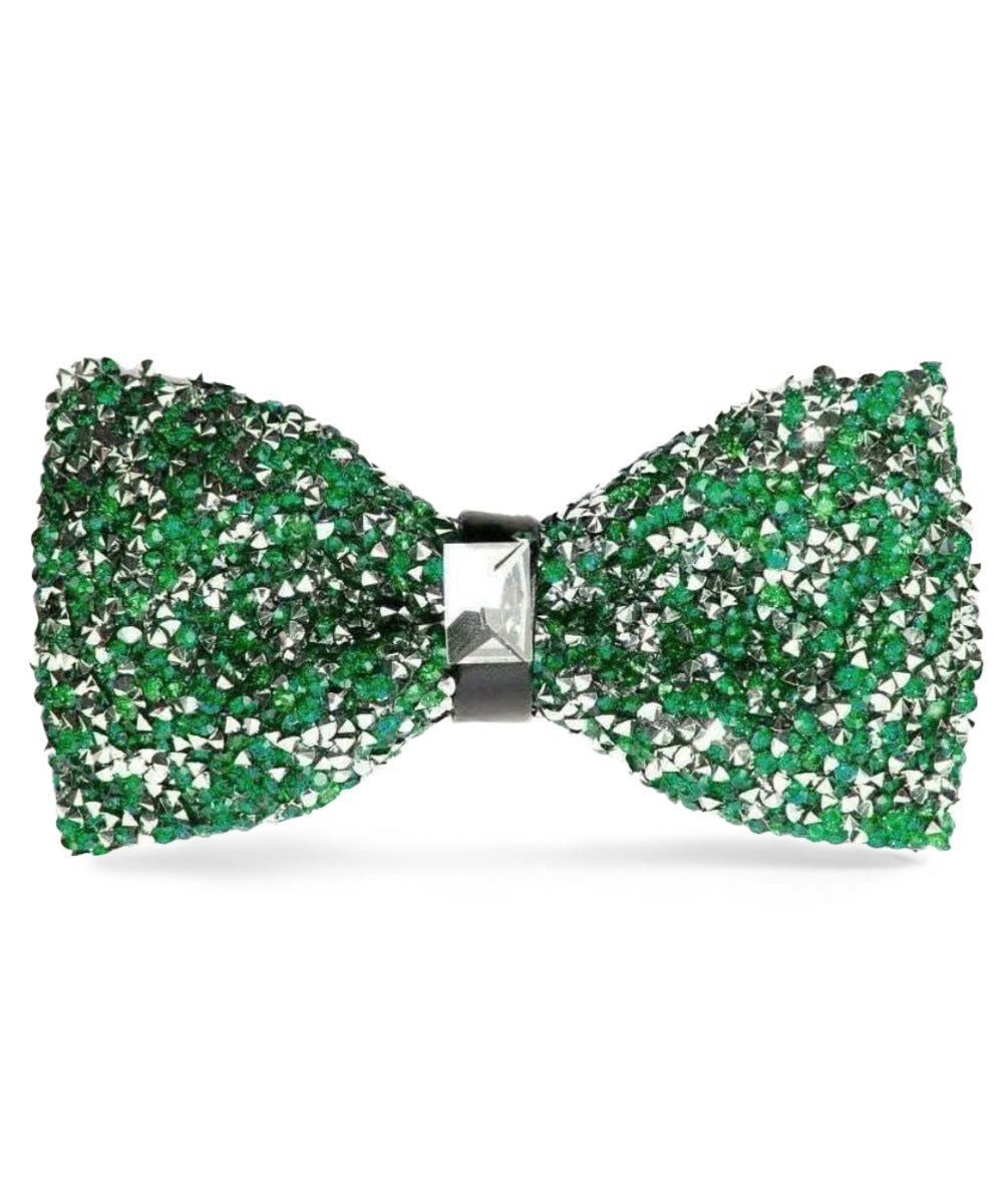 Vittorio Farina Men's Rhinestone Bow Tie in Gift Box - Emerald Green and Silver - Bow Tie - Vittorio Farina