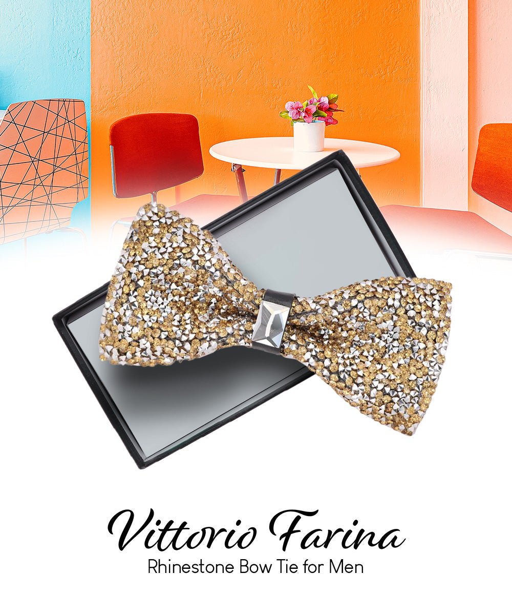 Vittorio Farina Men's Rhinestone Bow Tie in Gift Box - Gold and Silver - Bow Tie - Vittorio Farina