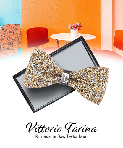 Vittorio Farina Men's Rhinestone Bow Tie in Gift Box - Gold and Silver - Bow Tie - Vittorio Farina