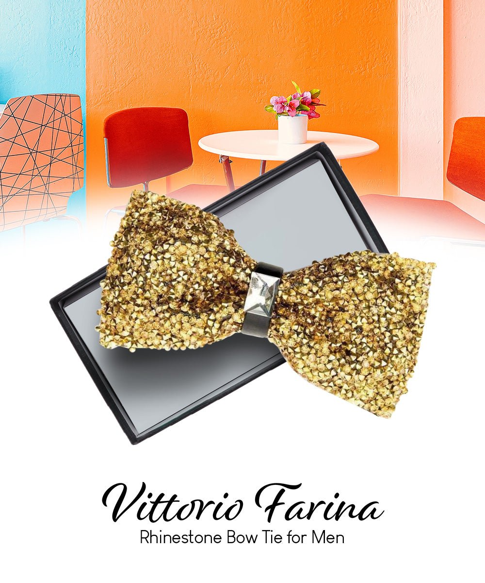 Vittorio Farina Men's Rhinestone Bow Tie in Gift Box - Gold - Bow Tie - Vittorio Farina