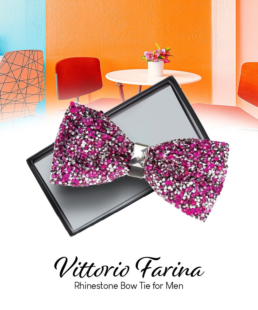 Vittorio Farina Men's Rhinestone Bow Tie in Gift Box - Hot Pink and Silver - Bow Tie - Vittorio Farina