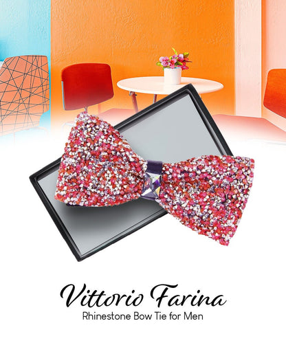 Vittorio Farina Men's Rhinestone Bow Tie in Gift Box - Orange and Silver - Bow Tie - Vittorio Farina