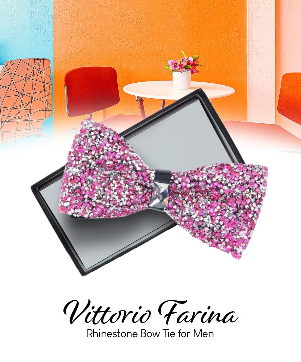 Vittorio Farina Men's Rhinestone Bow Tie in Gift Box - Pink and Silver - Bow Tie - Vittorio Farina