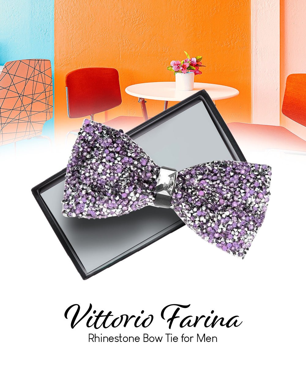Vittorio Farina Men's Rhinestone Bow Tie in Gift Box - Purple and Silver - Bow Tie - Vittorio Farina