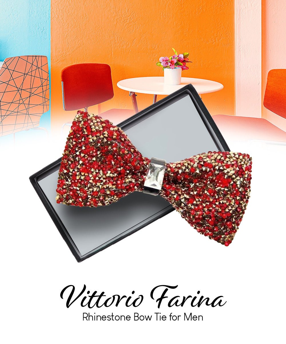 Vittorio Farina Men's Rhinestone Bow Tie in Gift Box - Red and Gold - Bow Tie - Vittorio Farina