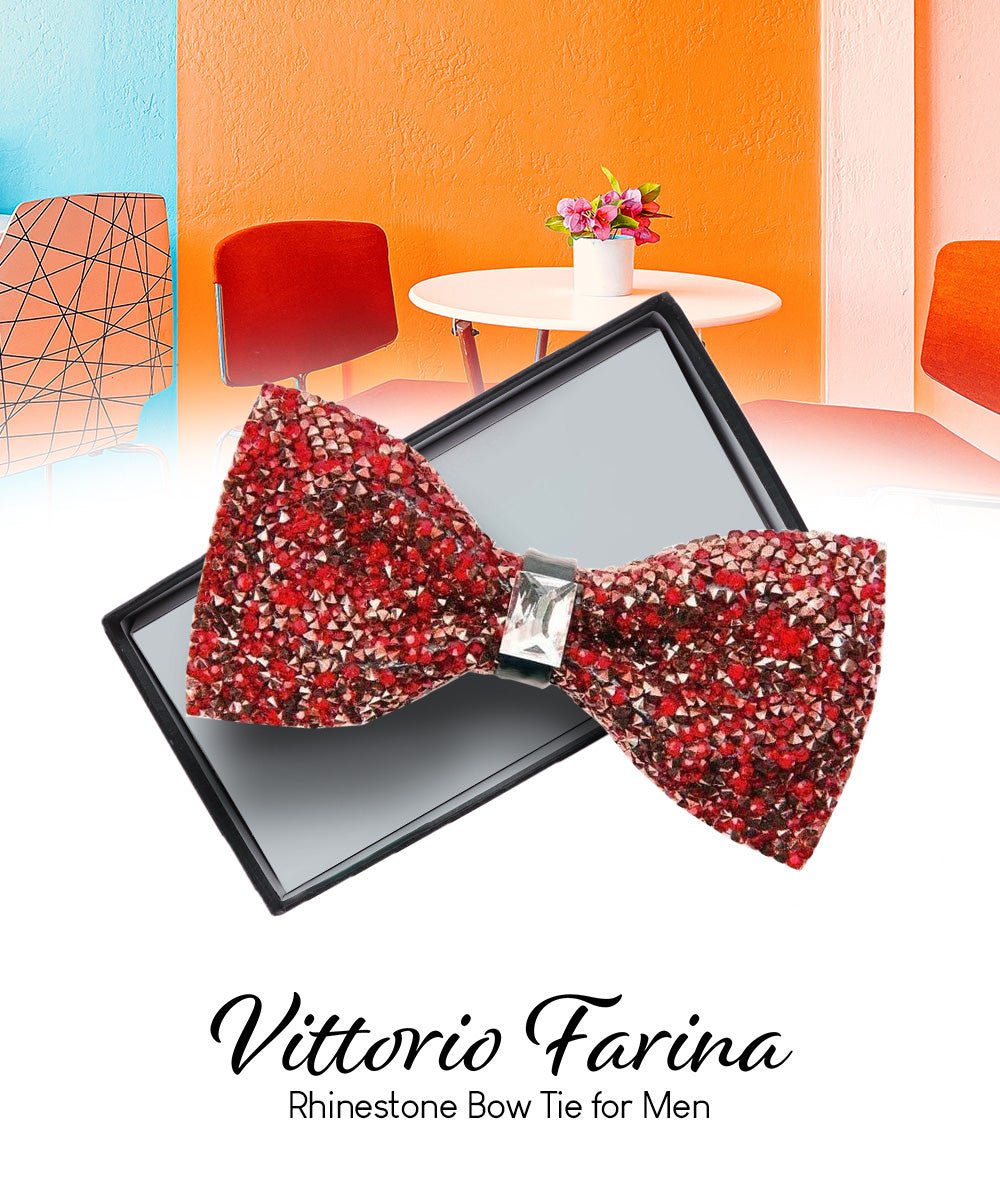 Vittorio Farina Men's Rhinestone Bow Tie in Gift Box - Red and Silver - Bow Tie - Vittorio Farina