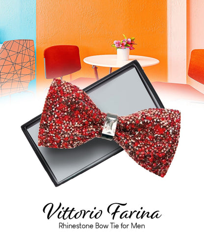 Vittorio Farina Men's Rhinestone Bow Tie in Gift Box - Red and Silver - Bow Tie - Vittorio Farina