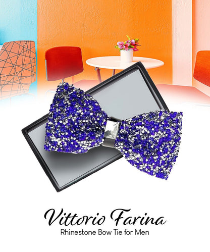 Vittorio Farina Men's Rhinestone Bow Tie in Gift Box - Royal Blue and Silver - Bow Tie - Vittorio Farina