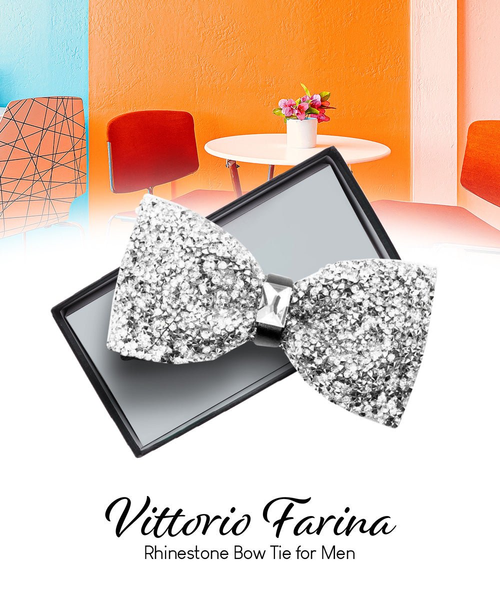 Vittorio Farina Men's Rhinestone Bow Tie in Gift Box - Silver and Silver - Bow Tie - Vittorio Farina