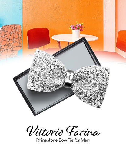 Vittorio Farina Men's Rhinestone Bow Tie in Gift Box - Silver and Silver - Bow Tie - Vittorio Farina