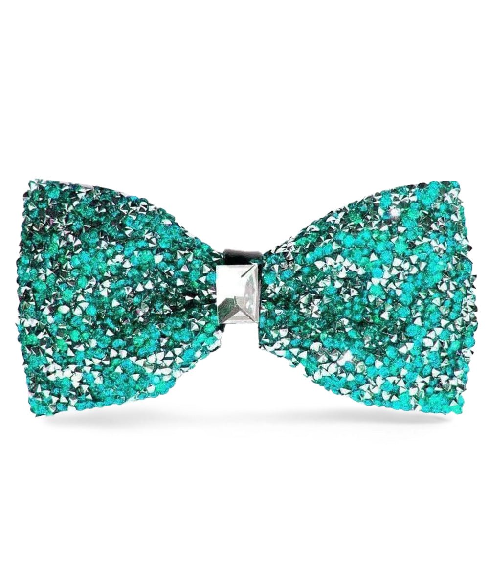 Vittorio Farina Men's Rhinestone Bow Tie in Gift Box - Teal Blue and Silver - Bow Tie - Vittorio Farina