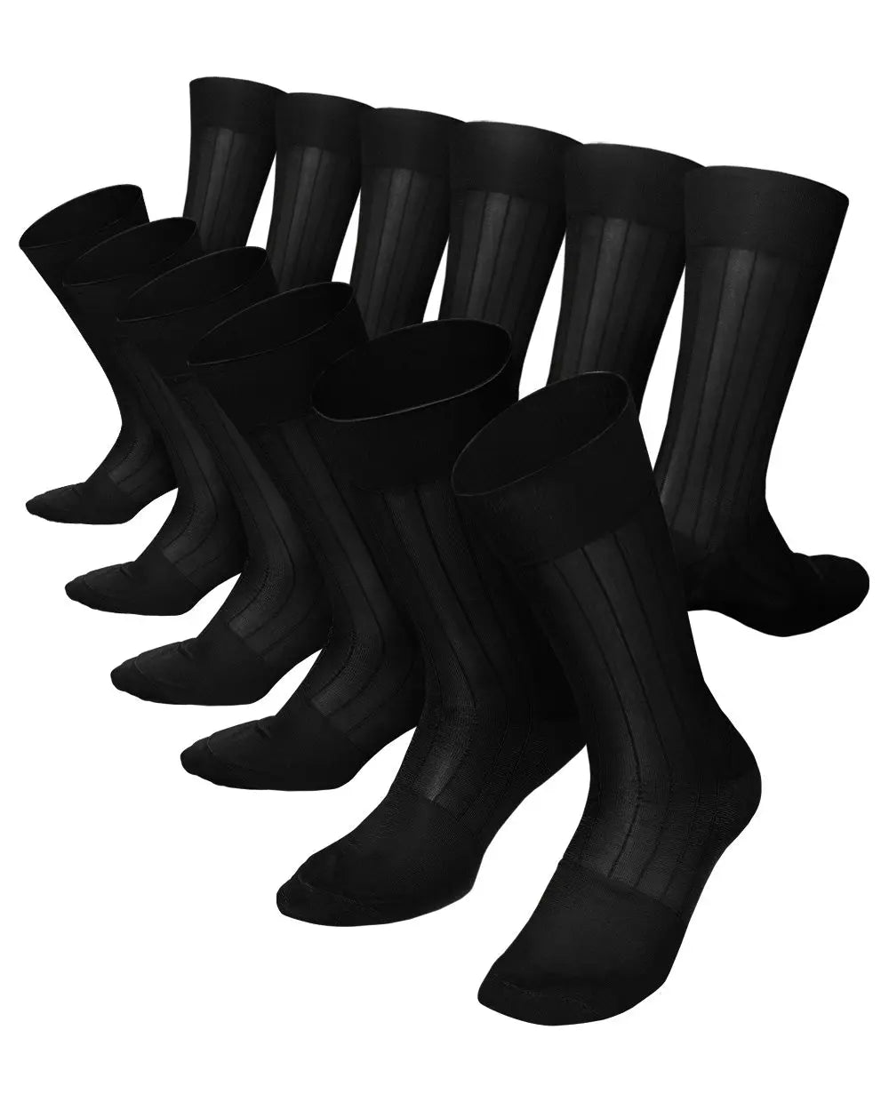 Vittorio Farina Men's Ribbed Shear Nylon Anklet Dress Socks - Black - Socks - Vittorio Farina