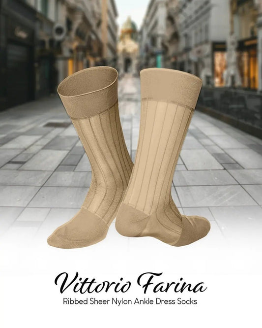 Vittorio Farina Men's Ribbed Shear Nylon Anklet Dress Socks - Black - Socks - Vittorio Farina