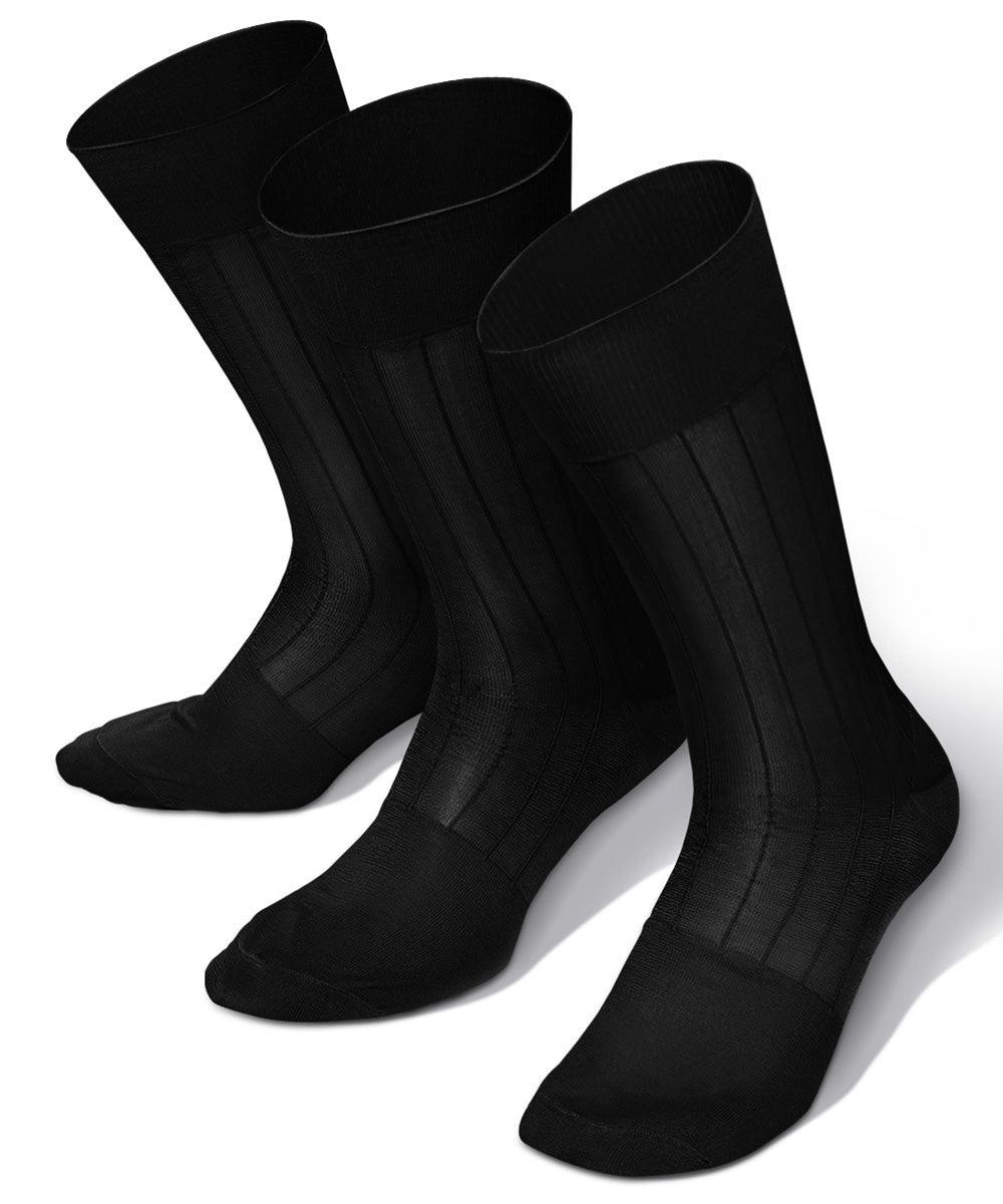 Vittorio Farina Men's Ribbed Shear Nylon Anklet Dress Socks - Black - Socks - Vittorio Farina