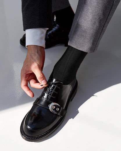Vittorio Farina Men's Ribbed Shear Nylon Anklet Dress Socks - Black - Socks - Vittorio Farina