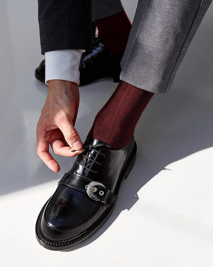 Vittorio Farina Men's Ribbed Shear Nylon Anklet Dress Socks - Burgundy - Socks - Vittorio Farina