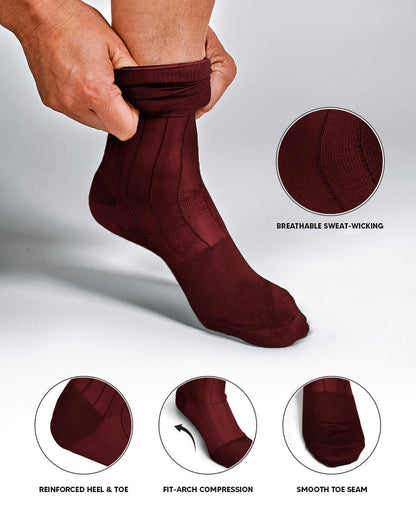 Vittorio Farina Men's Ribbed Shear Nylon Anklet Dress Socks - Burgundy - Socks - Vittorio Farina