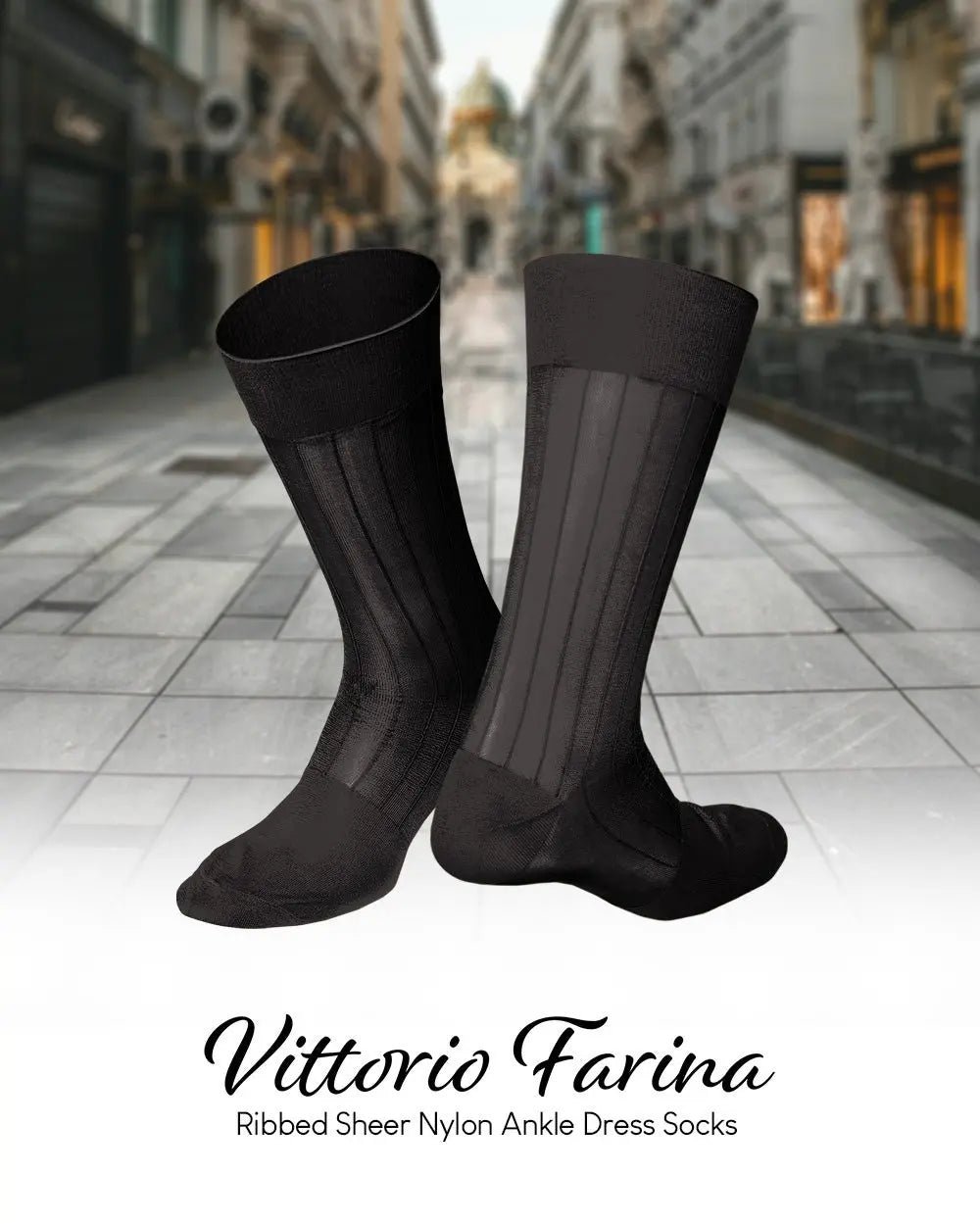 Vittorio Farina Men's Ribbed Shear Nylon Anklet Dress Socks - Charcoal - Socks - Vittorio Farina