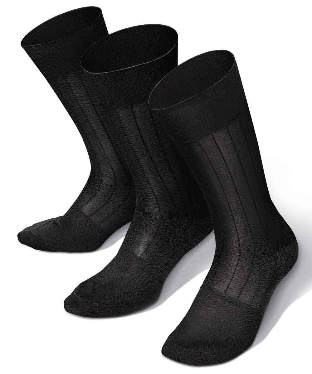 Vittorio Farina Men's Ribbed Shear Nylon Anklet Dress Socks - Charcoal - Socks - Vittorio Farina