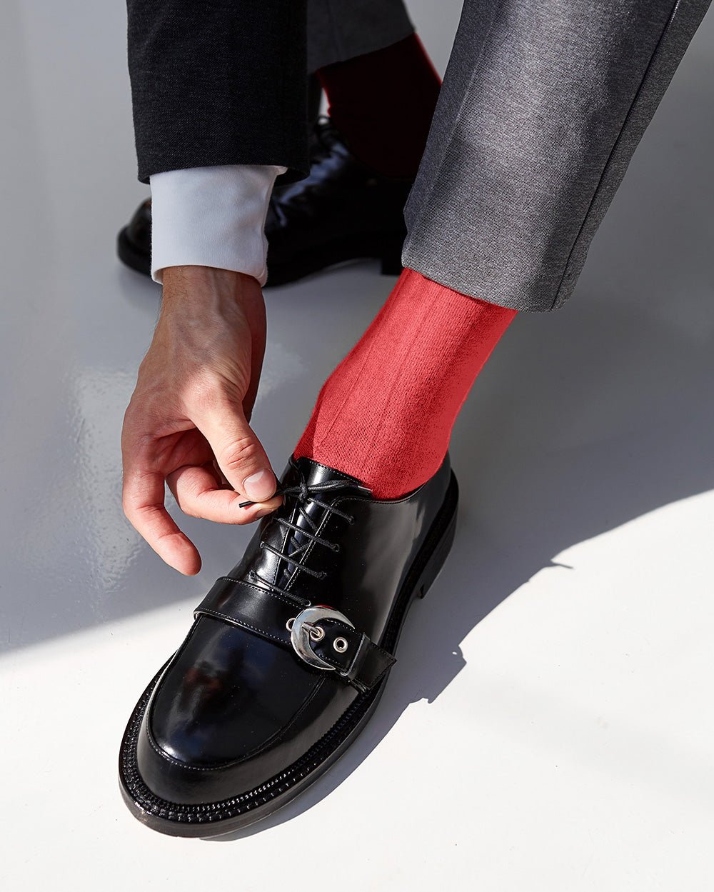 Vittorio Farina Men's Ribbed Shear Nylon Anklet Dress Socks - Charcoal - Socks - Vittorio Farina