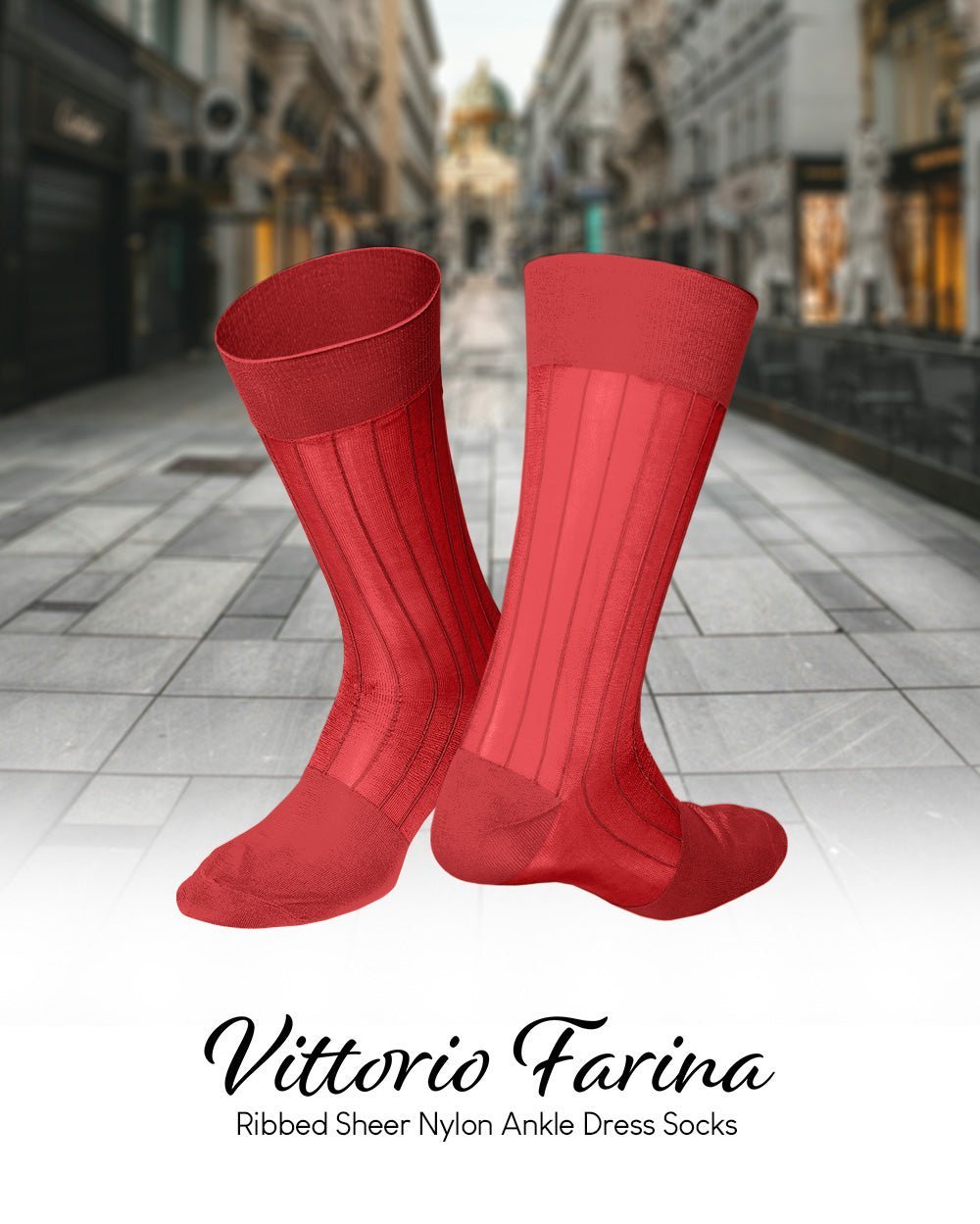 Vittorio Farina Men's Ribbed Shear Nylon Anklet Dress Socks - Black - Socks - Vittorio Farina