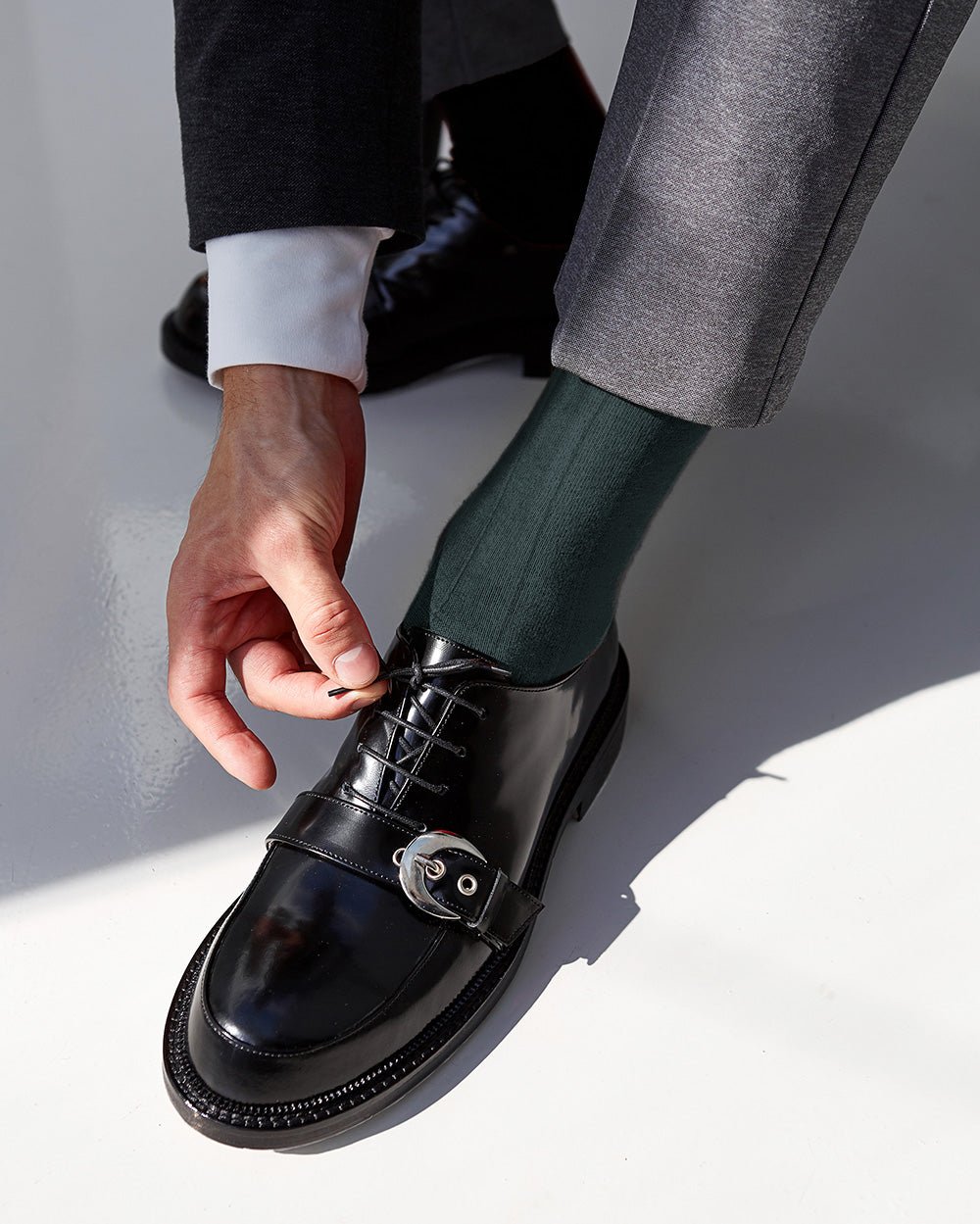 Vittorio Farina Men's Ribbed Shear Nylon Anklet Dress Socks - Charcoal - Socks - Vittorio Farina