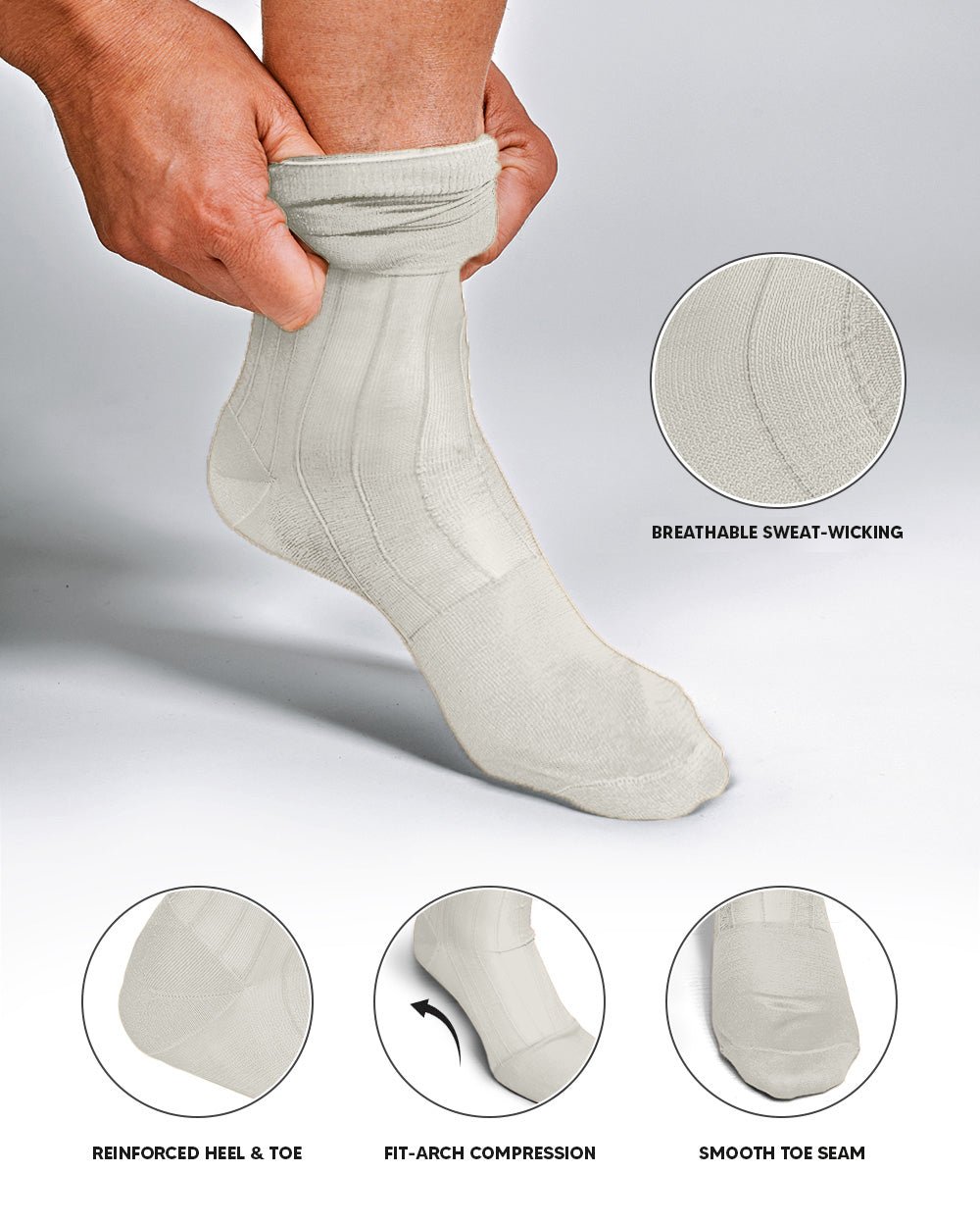 Vittorio Farina Men's Ribbed Shear Nylon Anklet Dress Socks - Ivory - Socks - Vittorio Farina