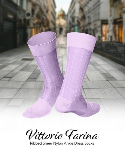 Vittorio Farina Men's Ribbed Shear Nylon Anklet Dress Socks - Lavender - Socks - Vittorio Farina