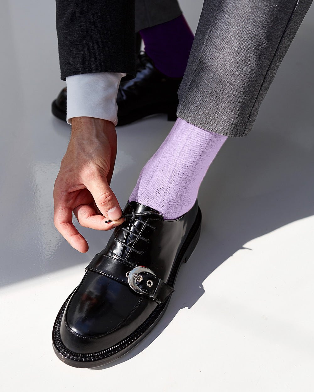 Vittorio Farina Men's Ribbed Shear Nylon Anklet Dress Socks - Lavender - Socks - Vittorio Farina