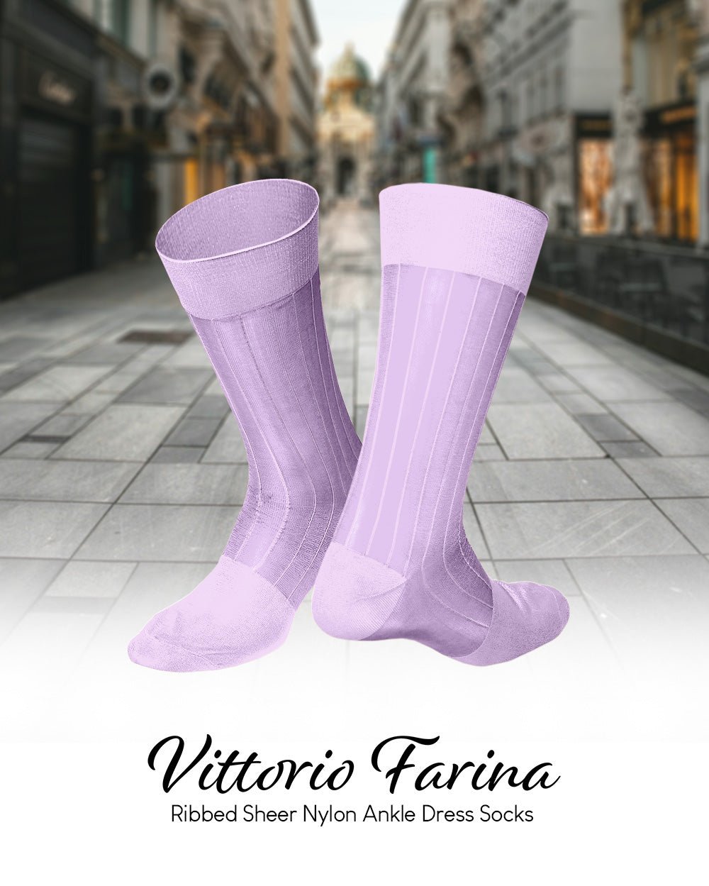 Vittorio Farina Men's Ribbed Shear Nylon Anklet Dress Socks - Lavender - Socks - Vittorio Farina
