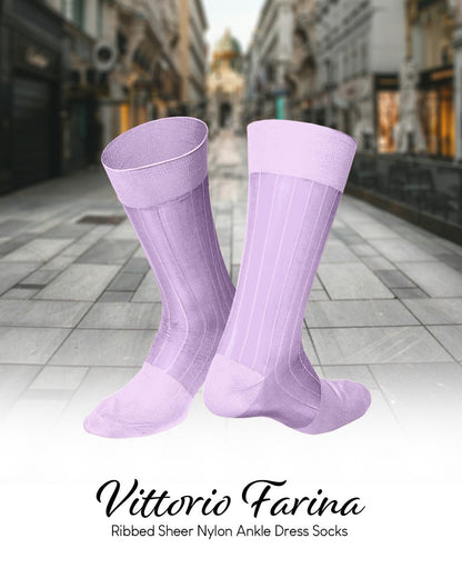 Vittorio Farina Men's Ribbed Shear Nylon Anklet Dress Socks - Lavender - Socks - Vittorio Farina