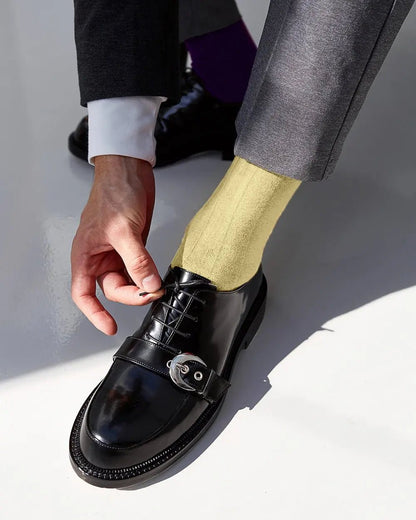 Vittorio Farina Men's Ribbed Shear Nylon Anklet Dress Socks - Maize - Socks - Vittorio Farina