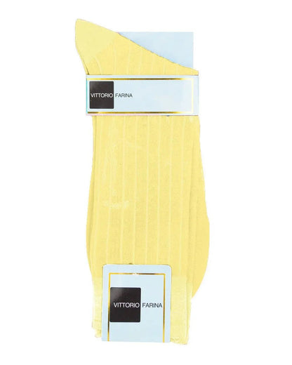 Vittorio Farina Men's Ribbed Shear Nylon Anklet Dress Socks - Maize - Socks - Vittorio Farina