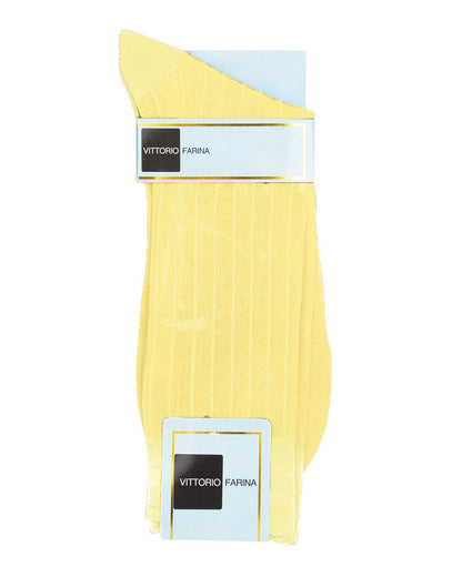 Vittorio Farina Men's Ribbed Shear Nylon Anklet Dress Socks - Maize - Socks - Vittorio Farina
