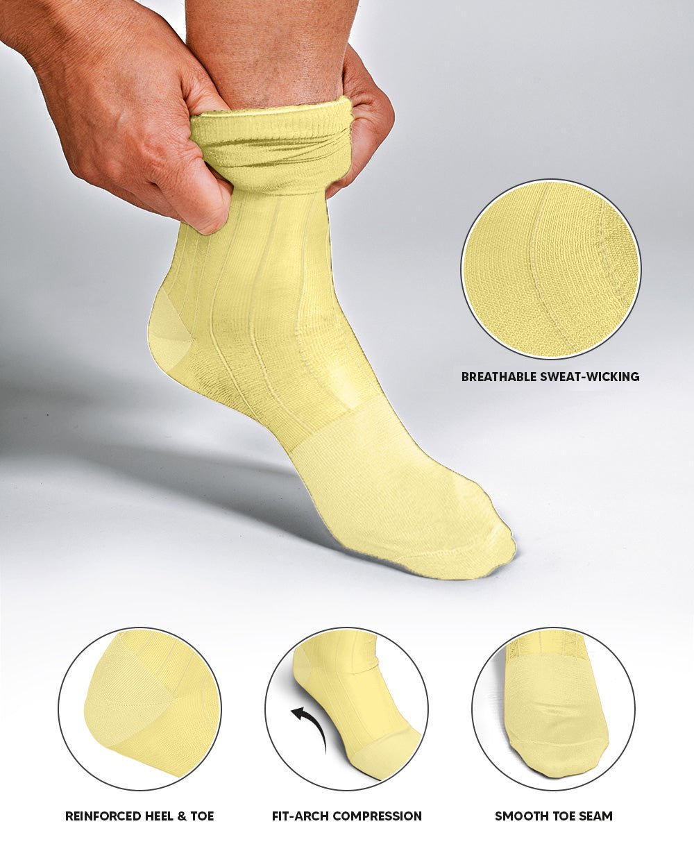 Vittorio Farina Men's Ribbed Shear Nylon Anklet Dress Socks - Maize - Socks - Vittorio Farina