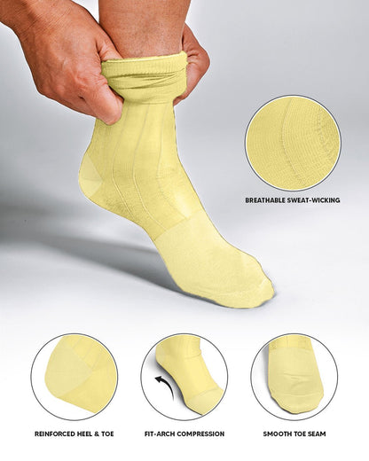 Vittorio Farina Men's Ribbed Shear Nylon Anklet Dress Socks - Maize - Socks - Vittorio Farina