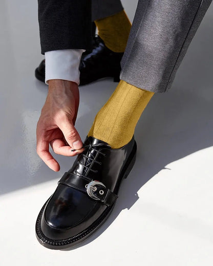 Vittorio Farina Men's Ribbed Shear Nylon Anklet Dress Socks - Mustard Yellow - Socks - Vittorio Farina