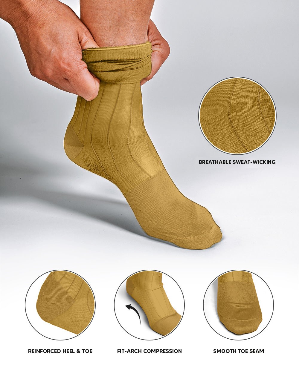 Vittorio Farina Men's Ribbed Shear Nylon Anklet Dress Socks - Mustard Yellow - Socks - Vittorio Farina