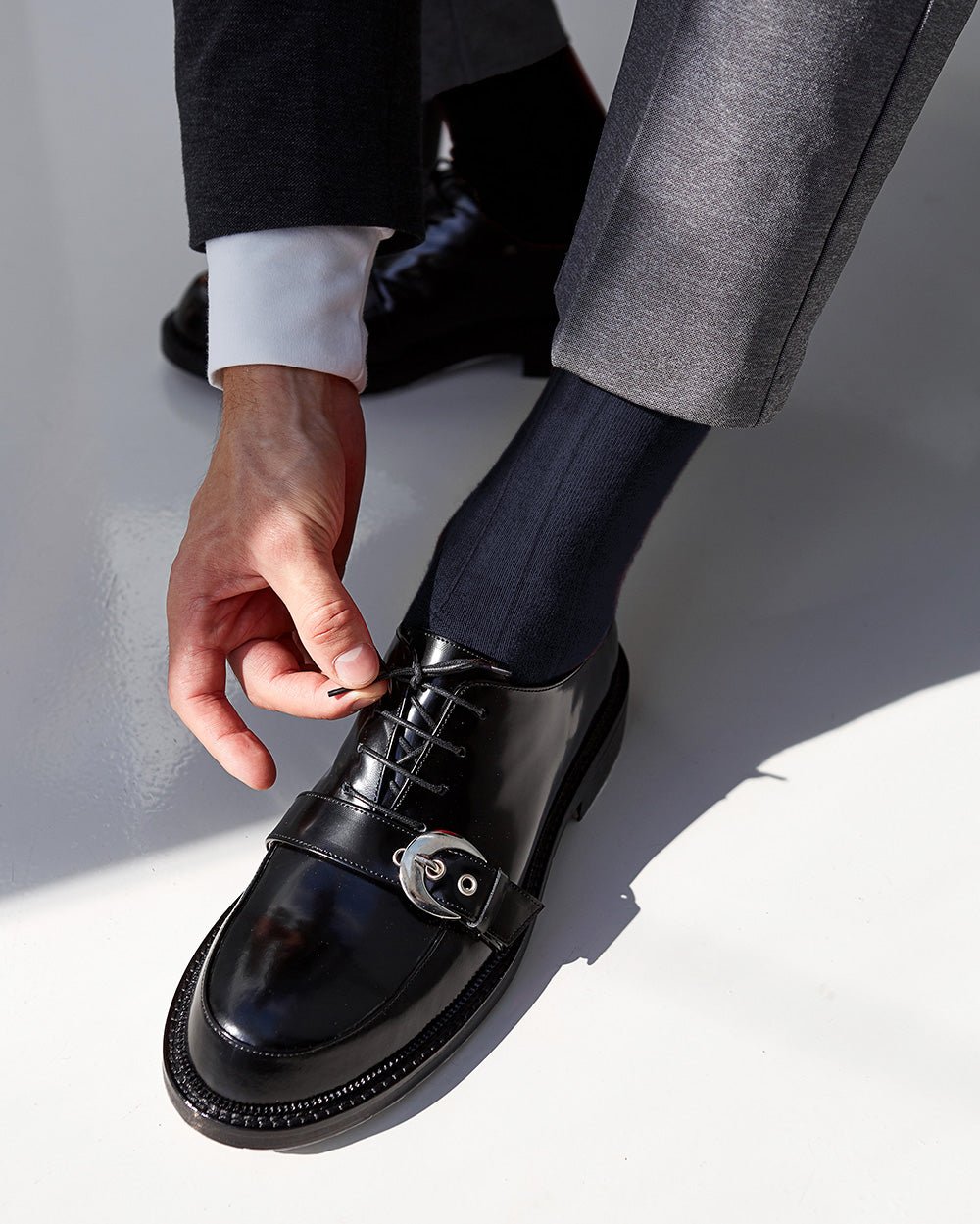 Vittorio Farina Men's Ribbed Shear Nylon Anklet Dress Socks - Navy Blue - Socks - Vittorio Farina