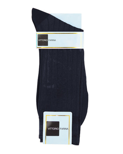 Vittorio Farina Men's Ribbed Shear Nylon Anklet Dress Socks - Navy Blue - Socks - Vittorio Farina