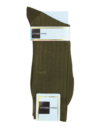 Vittorio Farina Men's Ribbed Shear Nylon Anklet Dress Socks - Olive Green - Socks - Vittorio Farina