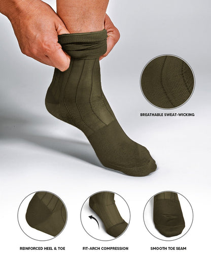 Vittorio Farina Men's Ribbed Shear Nylon Anklet Dress Socks - Olive Green - Socks - Vittorio Farina