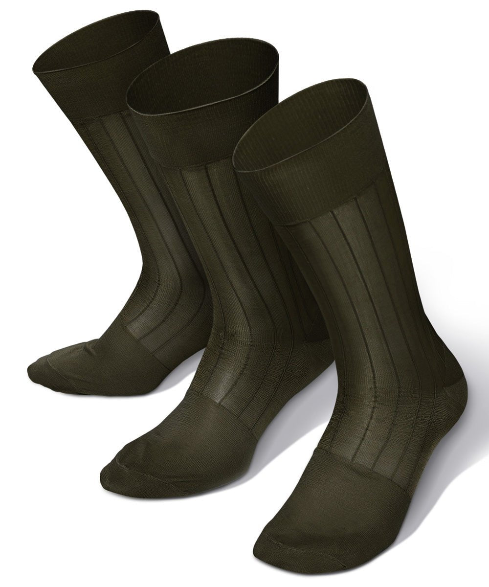 Vittorio Farina Men's Ribbed Shear Nylon Anklet Dress Socks - Olive Green - Socks - Vittorio Farina