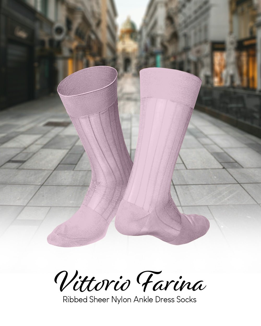 Vittorio Farina Men's Ribbed Shear Nylon Anklet Dress Socks - Pink - Socks - Vittorio Farina