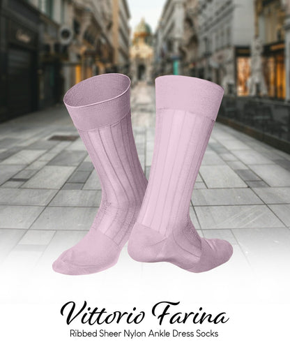 Vittorio Farina Men's Ribbed Shear Nylon Anklet Dress Socks - Pink - Socks - Vittorio Farina