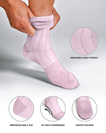 Vittorio Farina Men's Ribbed Shear Nylon Anklet Dress Socks - Pink - Socks - Vittorio Farina