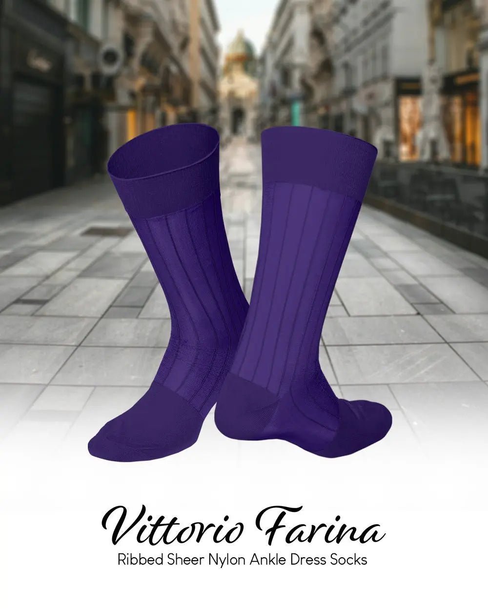 Vittorio Farina Men's Ribbed Shear Nylon Anklet Dress Socks - Purple - Socks - Vittorio Farina
