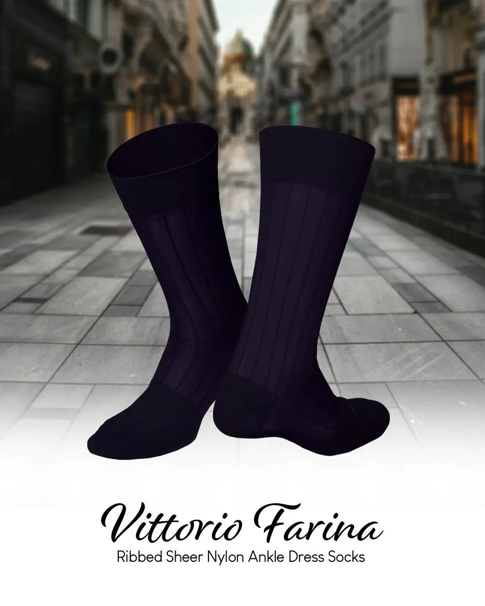 Vittorio Farina Men's Ribbed Shear Nylon Anklet Dress Socks - Purple - Socks - Vittorio Farina
